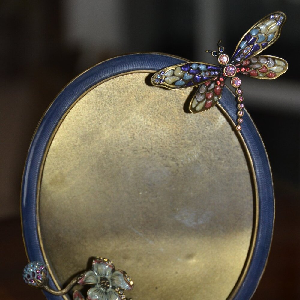 RARE JAY STRONGWATER DRAGONFLY LILY FLOWER FLORAL LEAF ENAMEL CRYSTAL FRAME